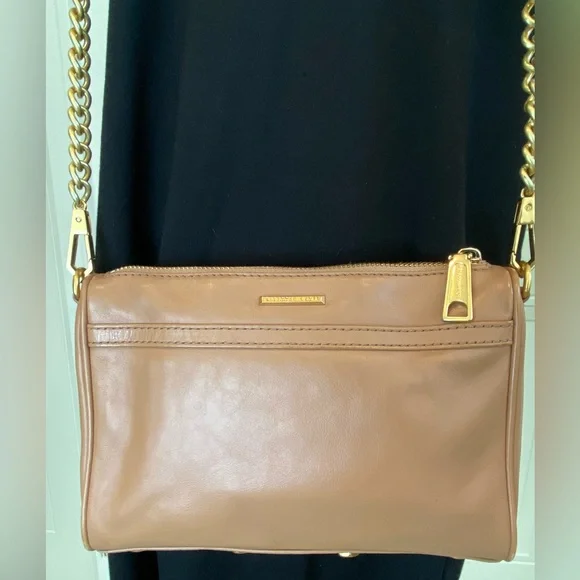 Rebecca Minkoff Mini MAC Desert Tan Leather Crossbody Bag with Gold Chain Strap - Picture 7 of 16
